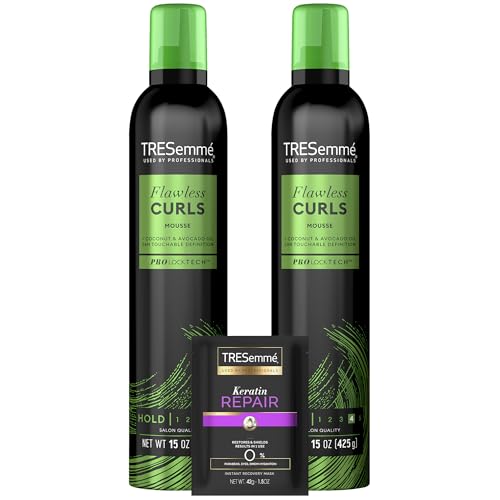 TRESemmé Hair Mousse 2-Pack + Keratin Repair Hair Mask – Flawless Curls Alcohol-Free, Anti-Frizz Hair Products with Heat Protection (3 Piece Set)
