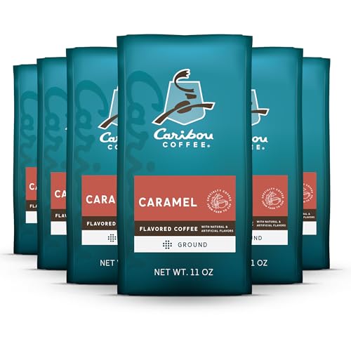 Caribou Coffee, Medium Roast Ground Coffee - Caramel Flavored 66 Ounces (6 Bags of 11 Ounces)
