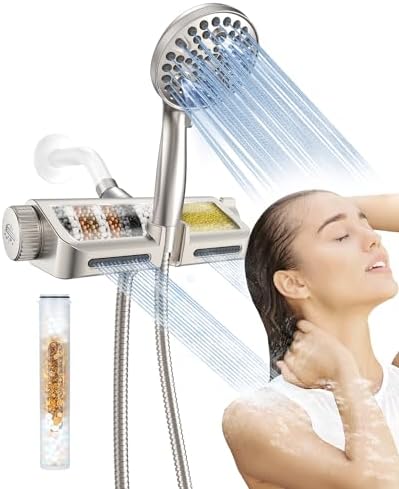 Filtered Shower Head with Handheld Combo Brushed Nickel - Dual 2-in-1 Spa System with Massage Shower Head and 10 Modes Hand Held Shower Head, High Pressure, Buit in Power Wash Mode