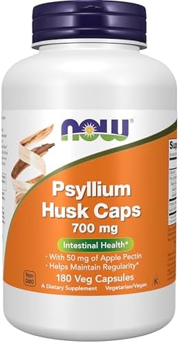 NOW Foods Supplements, Psyllium Husk Caps 700 mg with 50 mg of Apple Pectin, Intestinal Health*, 180 Veg Capsules