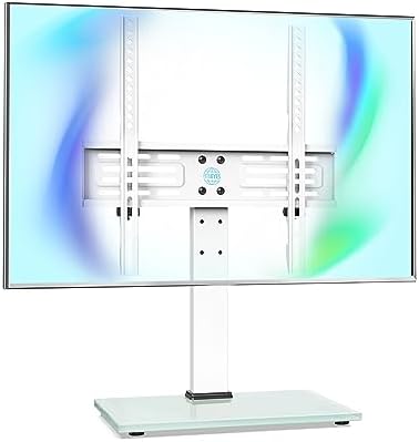 FITUEYES Universal TV Stand Table Top TV Stand for 27-55 inch LCD LED TVS Height Adjustable TV Base with Tempered Glass Base Wire Management VESA 400x400mm Holds 88 Pounds, White