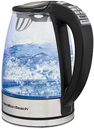 Hamilton Beach 1.7L Electric Tea Kettle, Water Boiler & Heater, LED Indicator, Built-In Mesh Filter, Auto-Shutoff & Boil-Dry Protection, Cordless Serving, Variable Temp, Clear Glass (40941R)