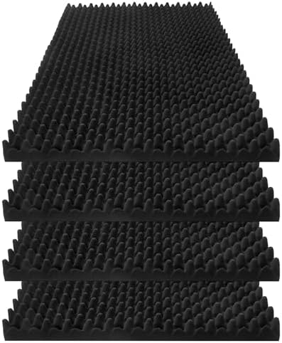 4 Pack Acoustic Panels, 48x24x2” Egg Crate Soundproof Foam Wall Panels High Density Fireproof Flame-retardant Noise Canceling Studio Foam Wall Panels for Echo Absorption Home Office (Black)