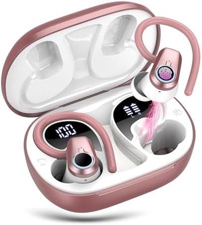 Wireless Earbuds, 2023 Bluetooth Headphones 5.3 Sport, 50H Ear buds with Earhooks, Dual LED DisplayBluetooth Earbuds, Stereo Noise Cancelling Headphones, IP7 Waterproof Running Earphones, Rose Gold