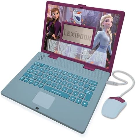 Lexibook Disney Frozen 2 - Educational and Bilingual Laptop Spanish/English - Girls Toy with 124 Activities to Learn, Play Games and Music with Elsa & Anna - Blue/Purple, JC598FZi2