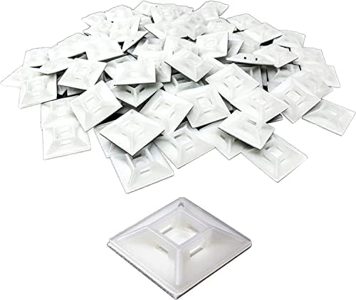 Large, Premium Zip Tie Adhesive-Backed Mounts 100 Pk by Phyxology Supply. Pro-Grade, UV White Cable Tie Bases: 1.1 in x 1.1 in. Screw-Hole Anchor Point Gives High-Strength Durability for Long-Term Use