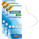 RAZOKO Dental Floss for Braces, 3 in 1 Ultimate Floss Pre-Cut Strands, 60 Count (Pack of 3)