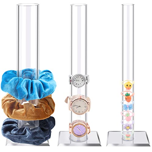 OAOLEER 3Pcs 11 Inch Scrunchie Holder Stand, Elastic Band Storage Hair Tie Organizer Clear Acrylic Scrunchie Rack for Teen Girl Women Gifts, The Perfect Scrunchy Display Organizer