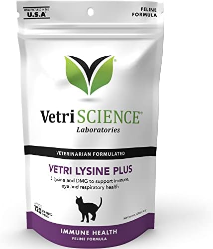 VetriScience Vetri Lysine Plus - 120 Chews - Immune Support Cat Supplements and Vitamins with L-Lysine and DMG for Immunity and Respiratory Health