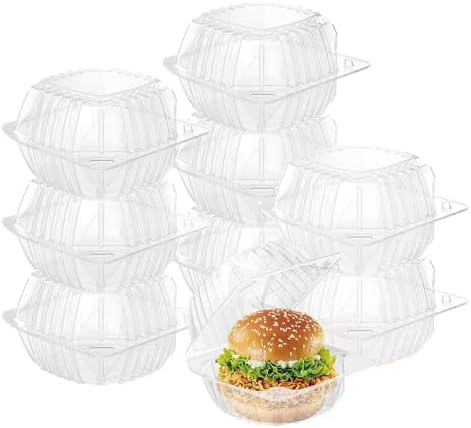 BallHull 150 Pack Clear Thickening Plastic Hinged Take Out Containers Disposable Clamshell Food Cake Containers with Lids 5.8 x 5.8 x 3.2 inch for Dessert, Cakes, Salads, Pasta, Sandwiches