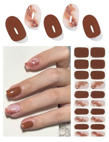 Semi Cured Gel Nail Strips, 20pcs Gel Nail Stickers UV, Semi Cured Gel Nail Wraps for Home Nails DIY -Burnt Marble