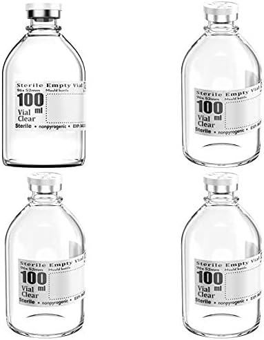 Ks-Tek Sterile Empty Vials with Self Healing Injection Port,with Flip Off Aluminum Cap,Sterile Package (100ml,4)