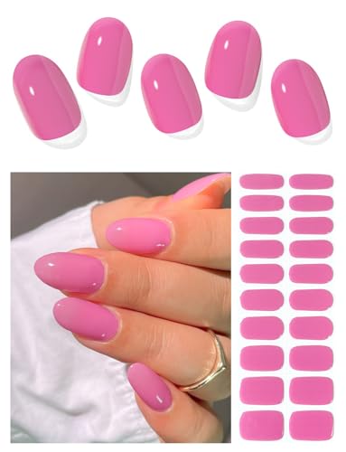Semi Cured Gel Nail Strips (Dark Pink)-20 PCS Jelly Pink Gel Nail Stickers | UV Light Required | Gel Nail Wraps, Salon Quality & Easy to Use