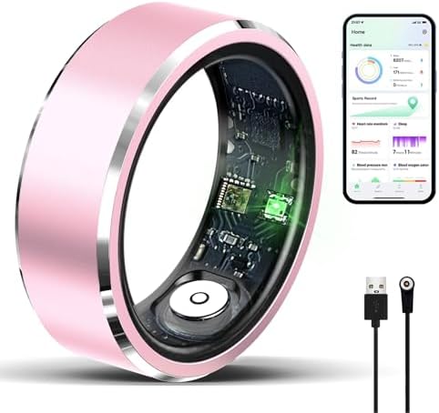 Smart Ring,Fitness Tracker Ring for Men/Women,Smart Rings with Calories/Heart Rate/Blood Oxygen/Sleep Monitoring,No App Subscription,with Charging Case,for Android 6.0+and iOS 11.0+ (Pink, 10#)