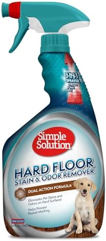 Simple Solution Hard Floor Extreme Pet Stain and Odor Eliminator Spray, Dog and Cat Enzyme Cleaner, Pro-Bacteria Cleaning Power, Strong Urine, Pee and Poop Smell Remover for Hardwood Floors, 32 oz