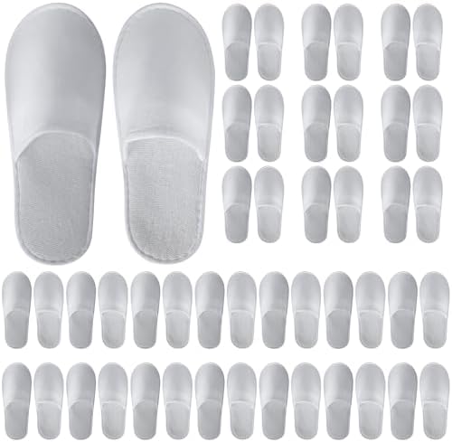 UrbanRoots 24 Pairs Disposable Slippers For Guests,Bulk Slippers For Hotel,Spa,Travel,Shoeless Home,Spa Slippers With Pouch,Non-Slip(White)