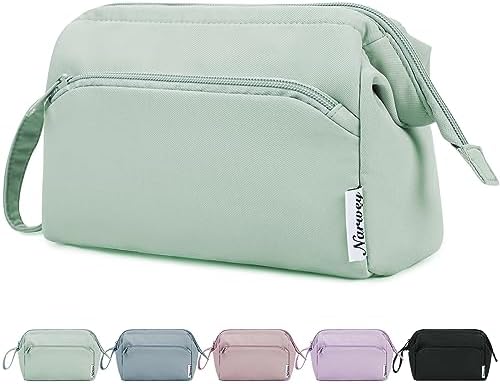 Narwey Wide-open Makeup Bag Women, Travel Toiletry Bag for Women Cosmetic Bag Organizer Make up Bag with Compartments (Mint Green)