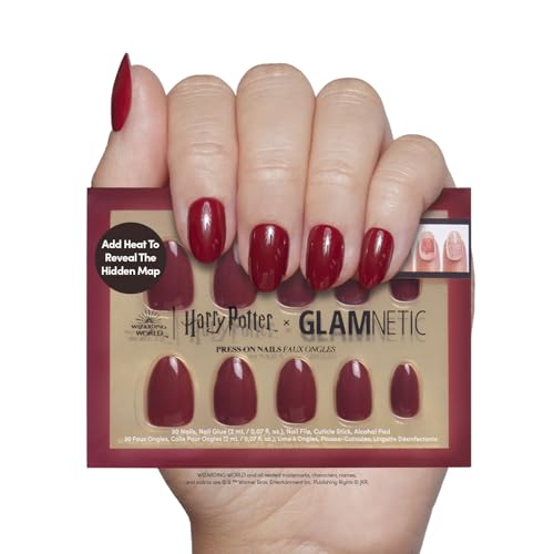 Harry Potter™ x Glamnetic Press On Nails - Marauder's Map™ | Color Changing Graphic Short Oval False Nails, Reusable Stick On Fake Nails with Glue | Salon Quality | 15 Sizes - 30 Nail Kit