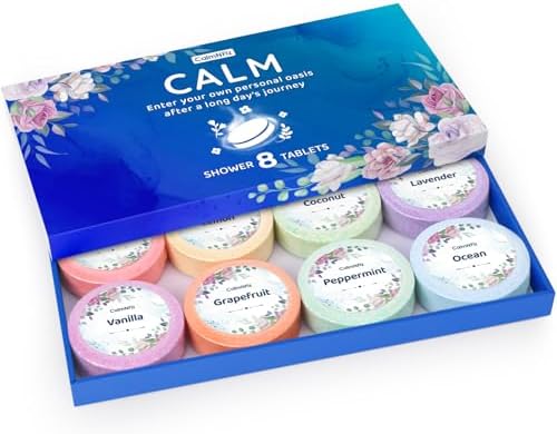 Shower Steamers 8 Pack Set Shower Bombs Tablets in Blue Box with 8 Fragrances with Shea Butter for Self-Care & Relaxation, Idea for Women and Men