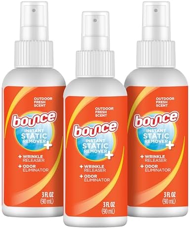 Bounce Anti Static Spray, 3 in 1 Instant Anti Static Spray & Instant Wrinkle Release, Odor Eliminator & Fabric Refresher, Travel Size (3 Oz,Pack of 3)