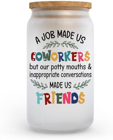 KLUBI Coworker Leaving Gifts for Women - Women A Job Made Us Coworkers But Our Sarcasm 16oz Glass Thank You Work Friendship Gifts for Coworkers Friends