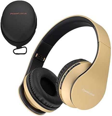 PowerLocus Wireless Bluetooth Over-Ear Stereo Foldable Headphones, Wired Headsets Rechargeable with Built-in Microphone for iPhone, Samsung, LG, iPad (Gold)