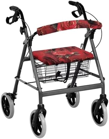 Seat Cover for Walkers for Seniors Red Rose Walker Seat Covers for Ladies Floral Rollator Walker Accessories for Seniors Adjustable Fabric Rollator Walker Seat and Backrest Covers