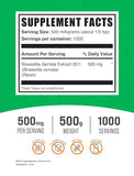 BULKSUPPLEMENTS.COM Boswellia Serrata Extract Powder - from Frankincense Resin, Boswellia Serrata Powder - Herbal Supplement, Gluten Free, 500mg per Serving, 500g (1.1 lbs) (Pack of 1)