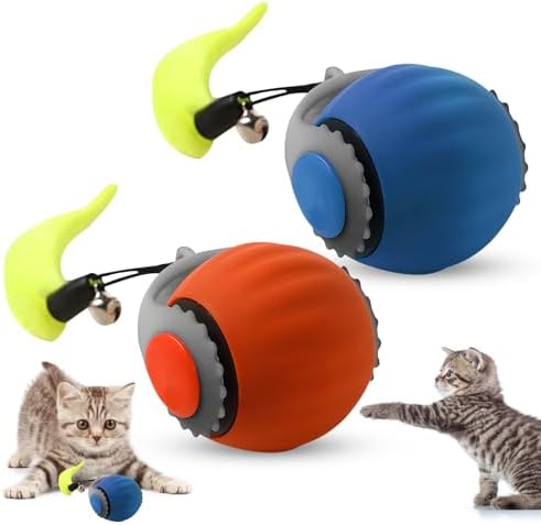 Speedy 3.0, Upgraded Speedy Cat Toy, Interactive Cat Toys for Indoor Cats, Smart Interactive Toy Balls, Automatic Moving Toy Ball, Self Rolling Toy Ball with Tail (Orange + Blue)