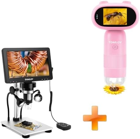 TOMLOV P30 Microscope for Kids, Handheld 1000X 2 LCD Digital Microscope for Slides，HD Camera & Video, Pocket Magnifying Glass with Light+DM9
