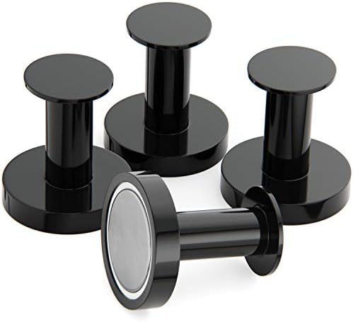 Mavoro Strong Magnetic Hooks for Hanging Coats and Bags. Set of 4 Black Magnet Hooks Heavy Duty Magnets, Neodymium 52 Rare Earth Magnets. Push Pin Style Magnet Hook for Refrigerator, Locker etc
