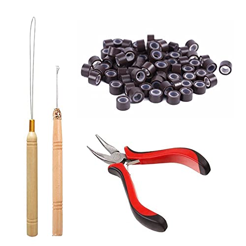 Orgrimmar Hair Extension Tool Kit Hair Extension Remove Pliers Pulling Hook 500 PCS Micro Silicone Rings Bead Device Tool Kits for Professional Hair Styling Tools Accessory (Dark Brown)