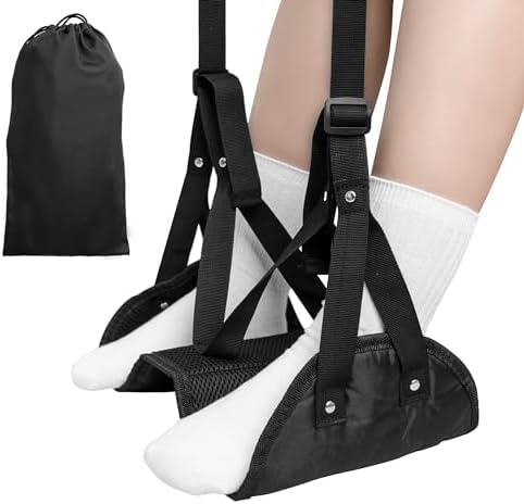Airplane Foot Hammock, TESSAN Airplane Foot Rest for Plane Travel Essentials, Adjustable Travel Foot Rest to Relax Your Feet, Memory Foam Swing Feet Hammock for Flying, Office, Car, Train, Bus, Home