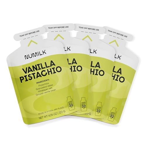 Numilk Pouches 4-Pack - Vanilla Pistachio - Creamy Plant-Based Milk in Seconds - Easy-to-Use with the Numilk Nut Milk Maker Machine - Dairy Free Milk Beverage - One Pouch Makes 32oz