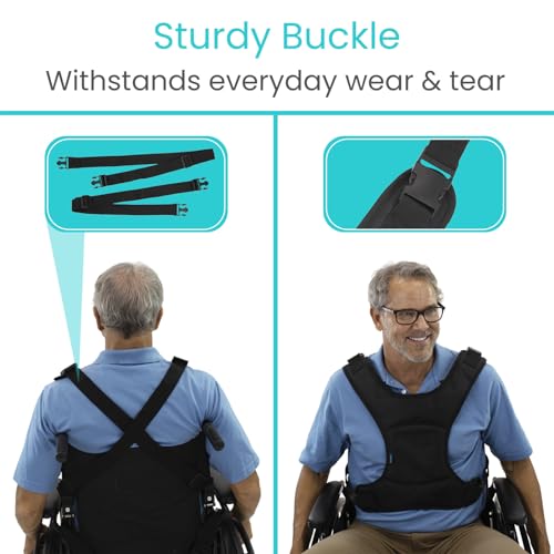 Vive Wheelchair Harness for Adults - Wheelchair Seat Belt - Safety Belt for Elderly - Torso Support Vest Restraint - Wheelchair Seatbelt Body Harness for Disabled - Adjustable Straps Prevent Sliding