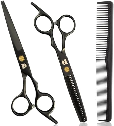 Professional Hair Cutting Shears,6 Inch Hairdressing Shears Barber Hair Scissors Edge Razor Sharp Blades Haircut Scissors for Men Women Kids Japan 440c Stainless Steel (Rainbow) (Black)