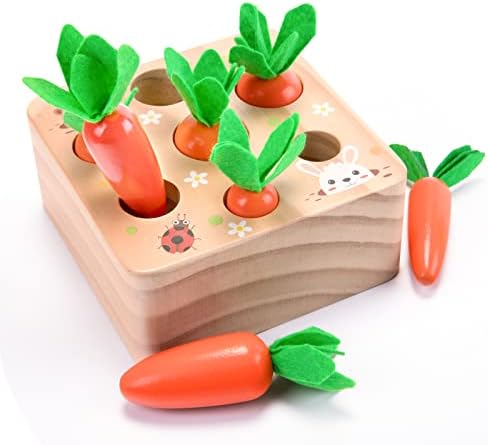 Montessori Toys for 1 Year Old, Carrots Harvest Wooden Baby Toys for 6-12 Months Educational Shape Sorting Matching Toys for Toddler Fine Motor Skill Development, Gift for Kids Birthday Easter Toys