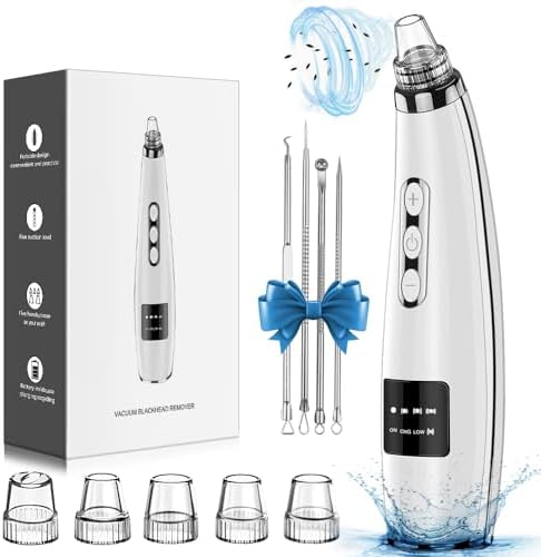 Blackhead Remover Pore Vacuum Upgraded Facial Pore Cleaner Electric Comedone Whitehead Extractor Tool-5 Suction Power,5 Probes,USB Rechargeable Blackhead Vacuum Kit for Women & Men