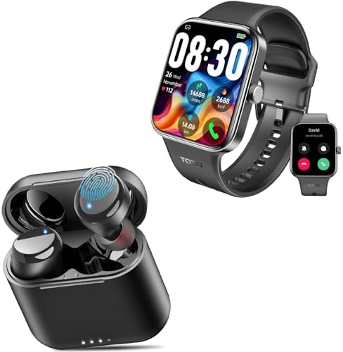 TOZO S4 AcuFit One Smartwatch Bluetooth Talk Dial Fitness Tracker Black + T6mini Wireless Earbud Bluetooth 5.3 Headset New Upgrade Black