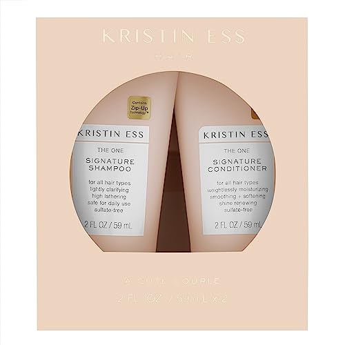 Kristin Ess Signature Travel Size Salon Shampoo + Conditioner Set for Moisture, Softness + Shine - Anti Frizz + Lightly Clarifying - Sulfate Free, Vegan + Safe for Color Treated Hair - Mini Travel Set