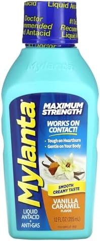 Mylanta Antacid and Gas Relief, Maximum Strength Formula, Vanilla Caramel Flavor, 12 Fluid Ounce