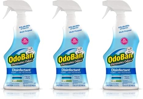 OdoBan Ready-to-Use Disinfectant and Odor Eliminator, Set of 3 Spray Bottles, 32 Ounces Each, Fresh Linen Scent