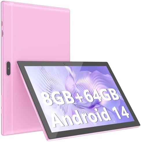 Tablet 10 Inch Tablet, Android 14 Tablets 8GB RAM 64GB ROM 1024GB Expand Tableta 2MP+ 8MP Camera WiFi Tablet Computer 10.1 IN Tablet IPS 10" HD Display 6000mAh Long Battery Life Tabletas (Pink)