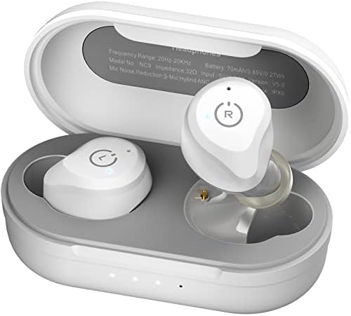 TOZO NC9 Hybrid Active Noise Cancelling Wireless Earbuds, in Ear Headphones IPX6 Waterproof Bluetooth 5.3 Stereo Earphones, Immersive Sound Premium Deep Bass Headset Matte White