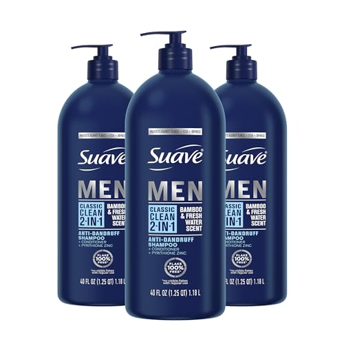 Suave Men 2 in 1 Anti Dandruff Shampoo and Conditioner, Classic Clean with Bamboo scent, 40 oz Pack of 3