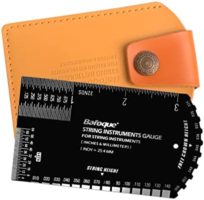String Action Gauge Ruler, Guitar Set Up Gauge,Multifunctional Guitar Fret Rocker Luthier Tool with Thick Leather Case,Precise Etched, Polished Edge (Inch and Metric)