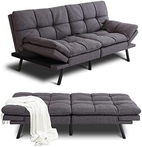 Opoiar Bed, Memory Foam Futon Couch, Modern Adjustable Armrests Backrests Folding Love seat for Small Spaces, Convertible Sofa Daybed Linen Sofabed, Twin, Sofa-01