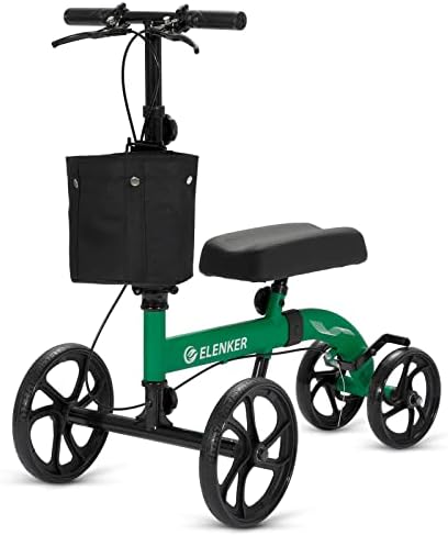 ELENKER Best Value Knee Walker with 10" Front Wheels Steerable Medical Scooter Crutch Alternative with Dual Braking System Green