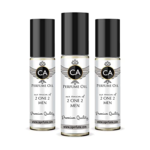 CA Perfume Impression of Carolina H. 2 One 2 Men For Men Replica Fragrance Body Oil Dupes Alcohol-Free Essential Aromatherapy Sample Travel Size Concentrated Long Lasting Attar Roll-On 0.3 Fl Oz-X3