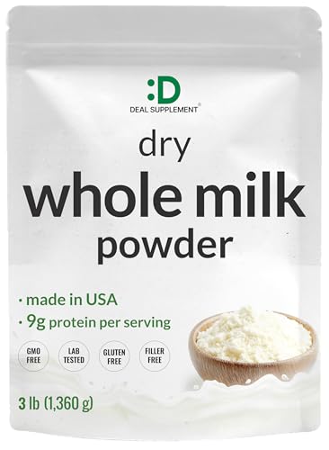 Dry Whole Milk Powder, 3lbs – Natural Pasture Raised Source – Made in USA – Powdered Milk for Baking & Cooking – 9g Protein Per Serving – Non-GMO, Filler Free